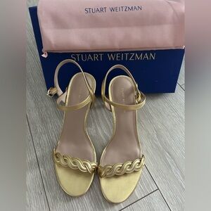 Brand new Stuart Weitzman Twistie Goat Leather Stiletto Sandals in Gold 7.5